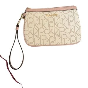 Calvin Klein Cream and Pink Wristlet Bag